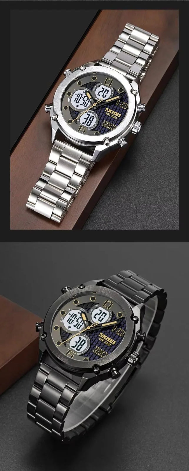 Skmei - 1975(chain)- 30m Waterproof Mutifunctional - Silver/Black-Steel image 2