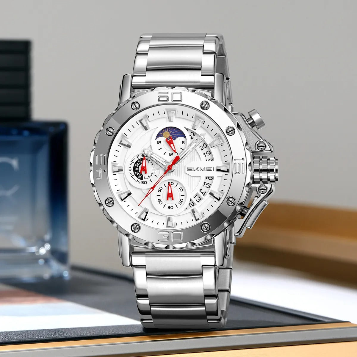 SKMEI - 9344 - Multifunctional Calendar Chronograph Sports Quartz Watch - silver/silver image 1