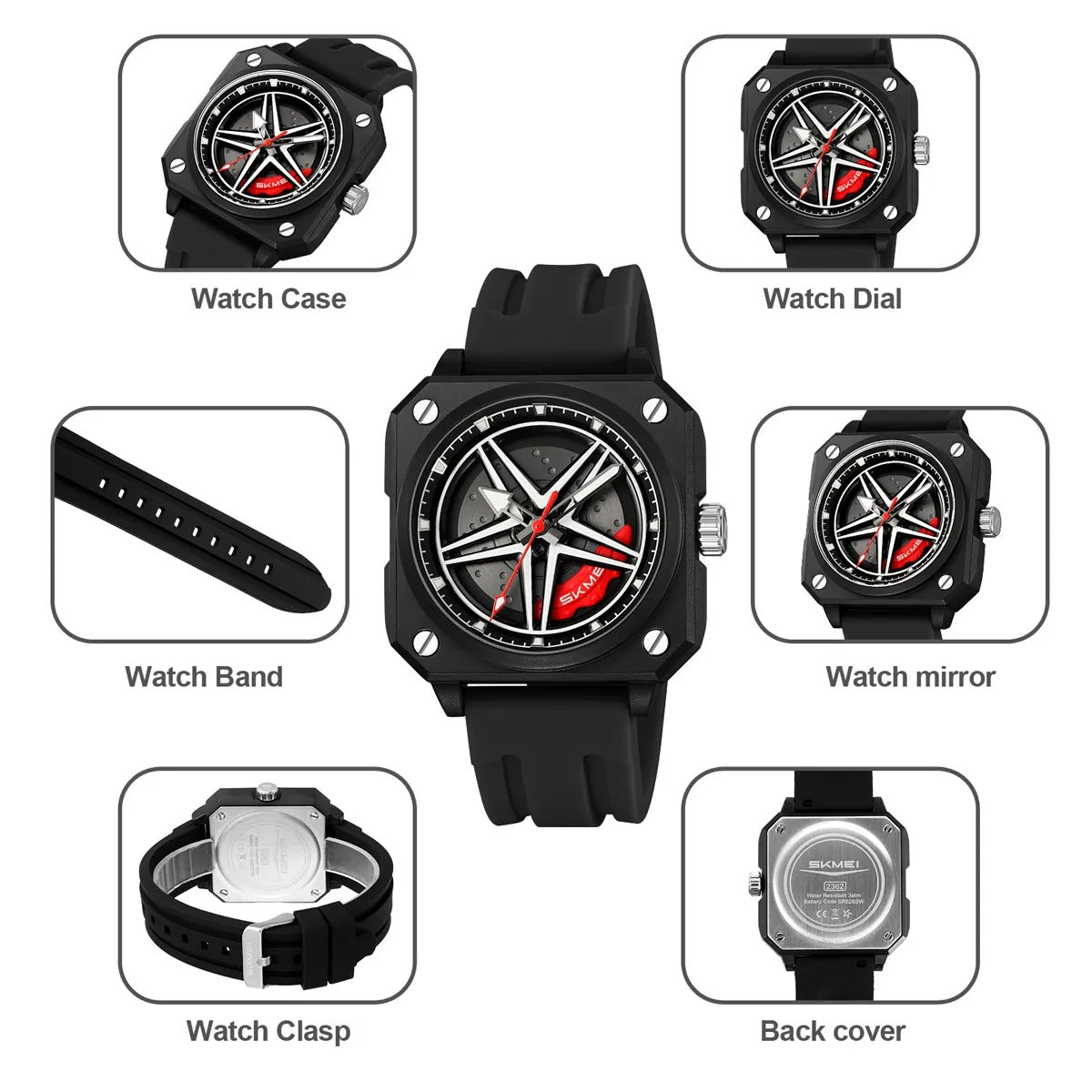 Skmei 2362 Trendy Wheel Spinner Quartz Silicon Strap - Black image 7
