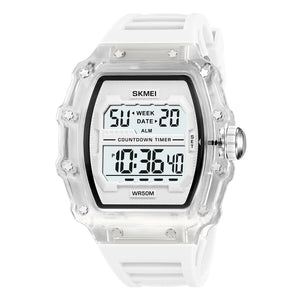 SKMEI 2296 Digital Sports Countdown Timer Watch - White/Transparent-White image 0