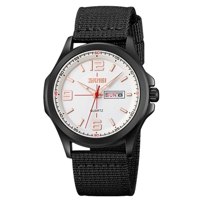 SKMEI - 9315 - Casual Nylon Strap Men’s Watch - black/white image 0