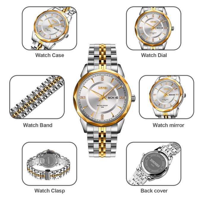SKMEI - 9268 - Quartz Stainless Steel Luxury Analog Watch - silver/gold-silver image 4