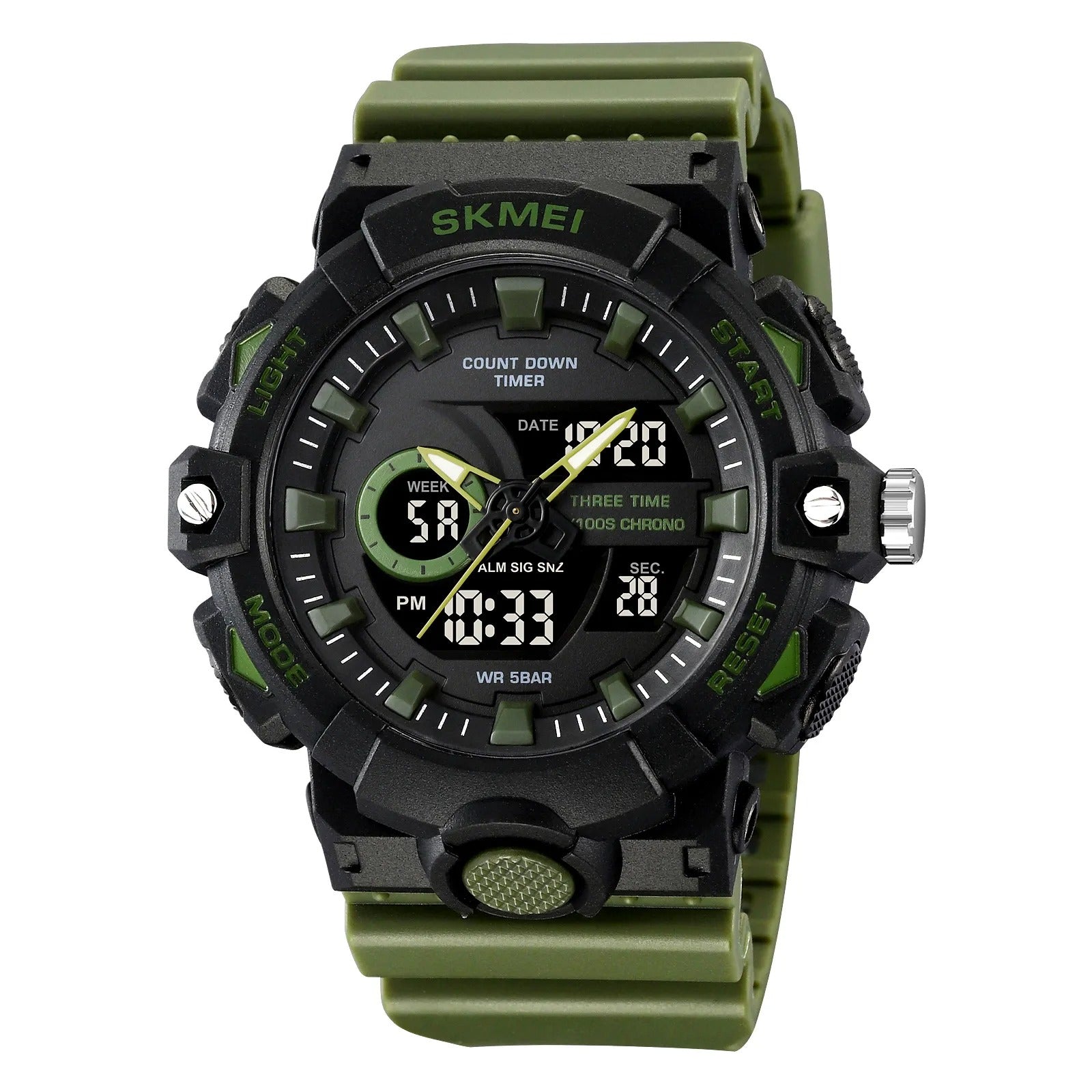 SKMEI 2225 Military Style 3 Time Zone Sports Watch - armygreen image 0