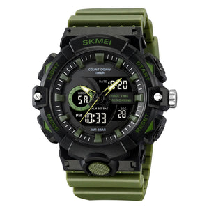 SKMEI 2225 Military Style 3 Time Zone Sports Watch - armygreen image 0