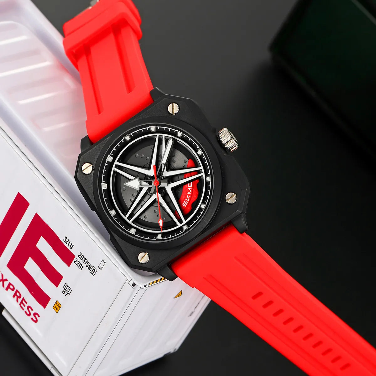 SKMEI - 2362 - Trendy Wheel Spinner Quartz Silicon Strap - Red image 2