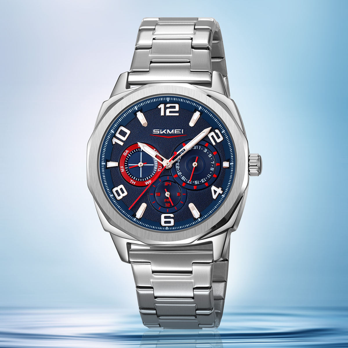 SKMEI - 9350 - 3ATM Waterproof Men Business Watch - Silver/Blue image 1