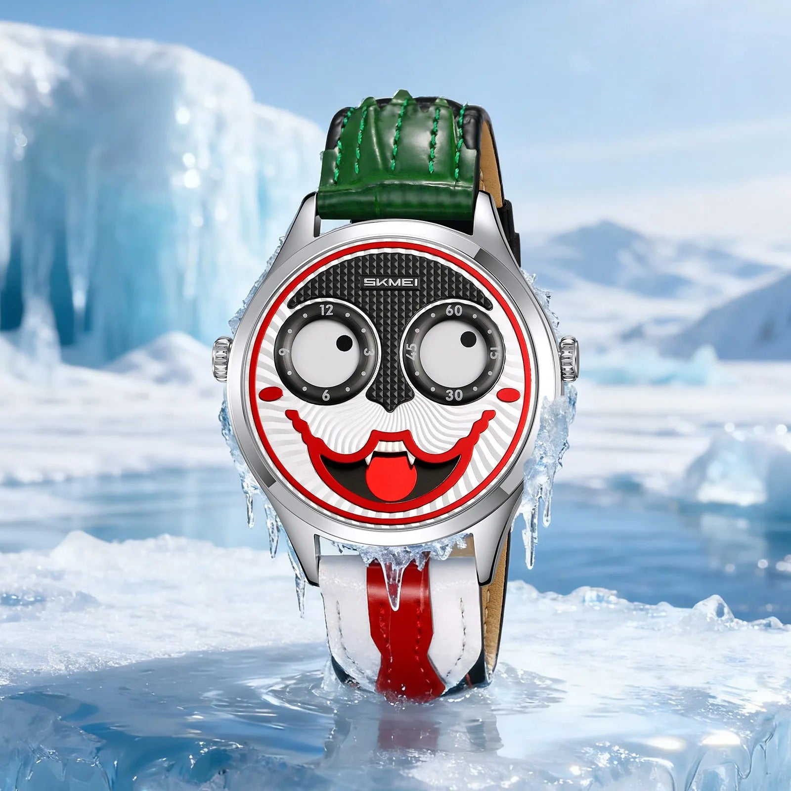 Skmei – 9389 – Whimsical Design Clown Dial Watch – Silver/Black image 1