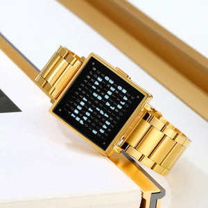 Skmei - 2388 - Luxury Word Dial Watch - Gold-Steel image 4