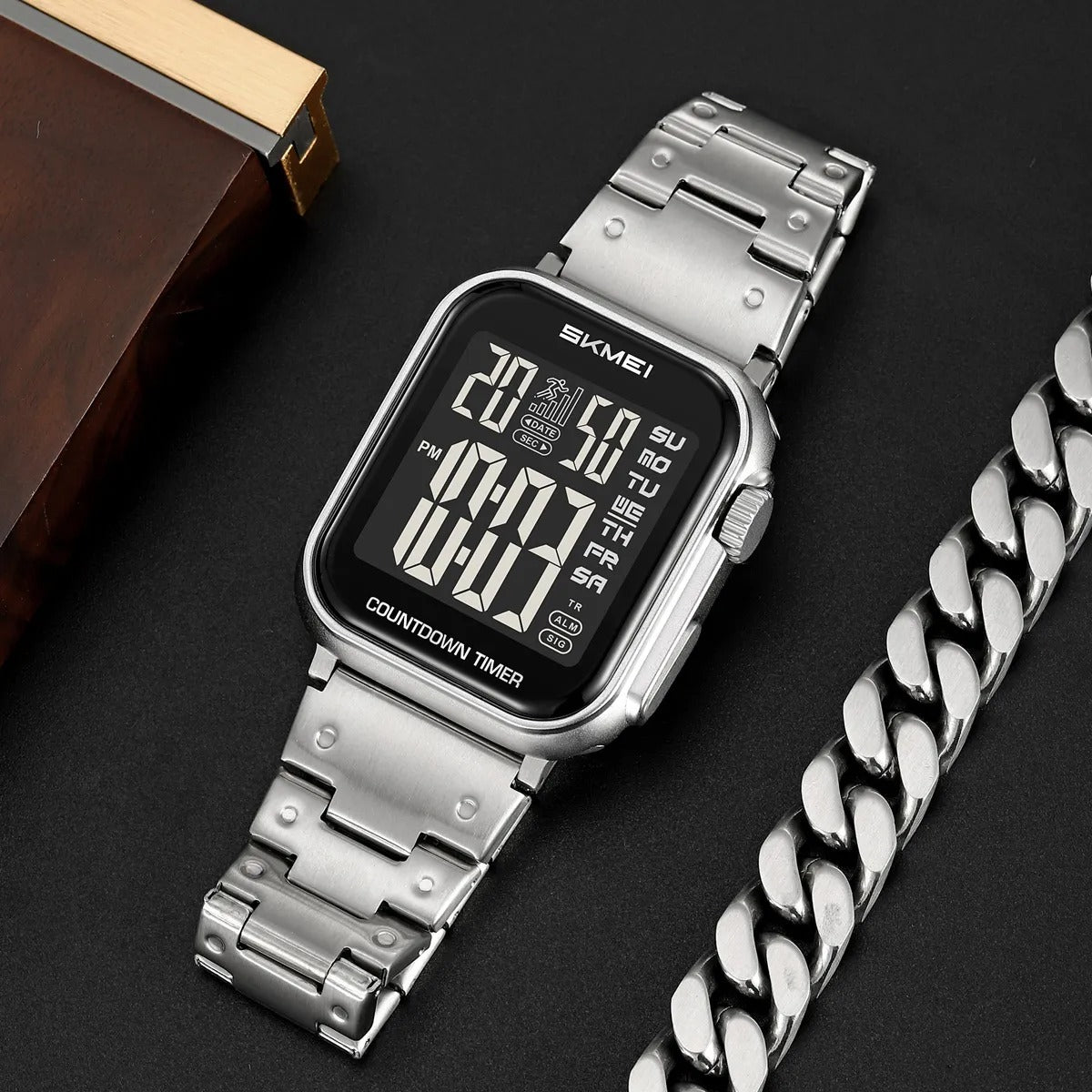 SKMEI 2447 Square Digital Countdown Timer Watch - silver/black image 1