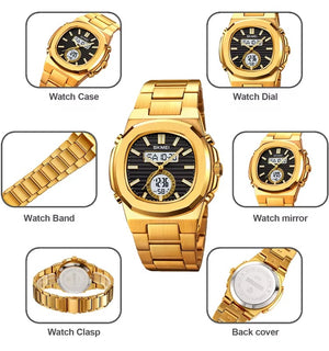 Skmei - 2279 - Dual Time Stainless Steel Watch - gold/black image 2