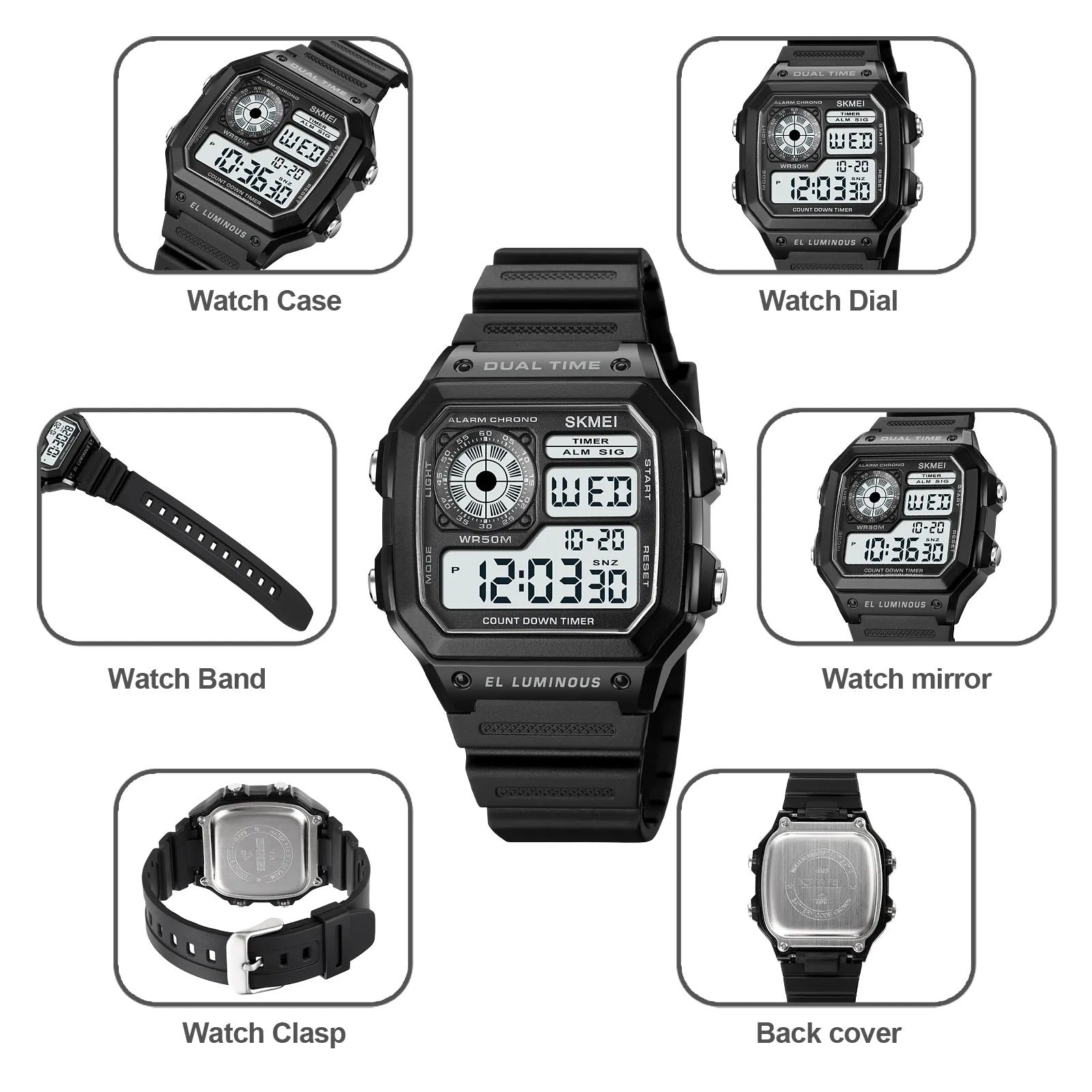 Skmei - 1998 - Digital Sports 50M Waterproof Watch - Black image 7