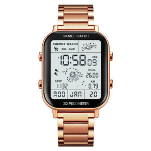 Skmei - 1888 - Digital Dial Step Count Pedometer Stainless Steel Watch - Rosegold image 6