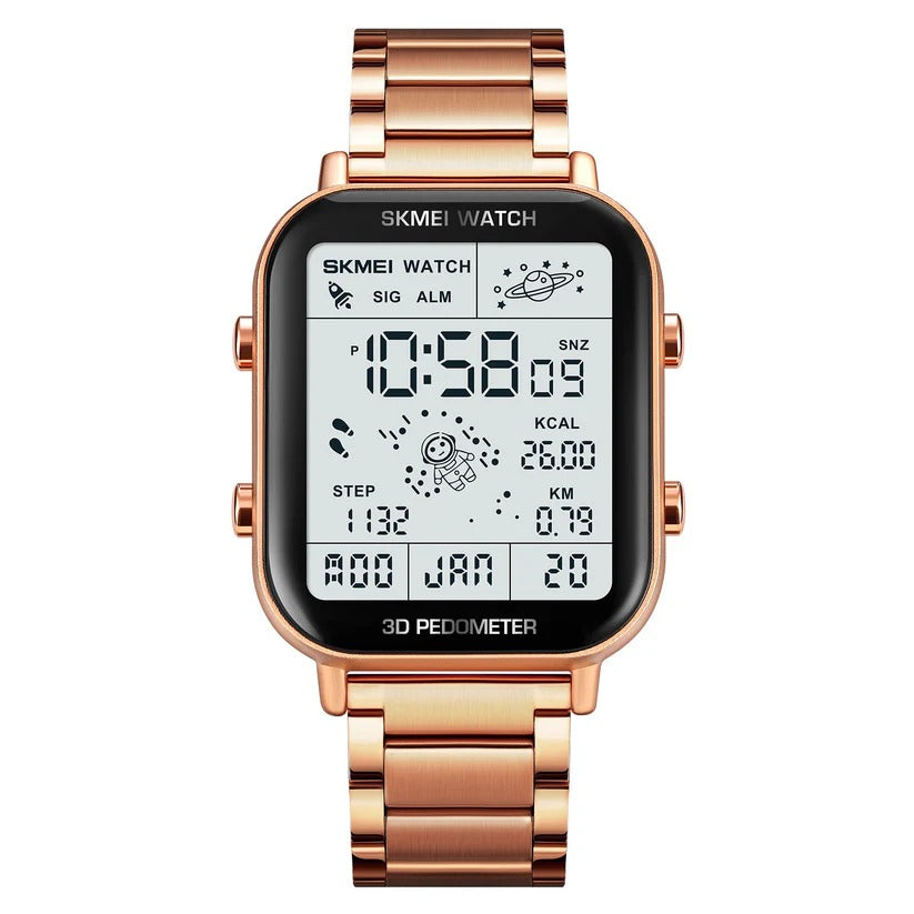 Skmei - 1888 - Digital Dial Step Count Pedometer Stainless Steel Watch - Rosegold image 6
