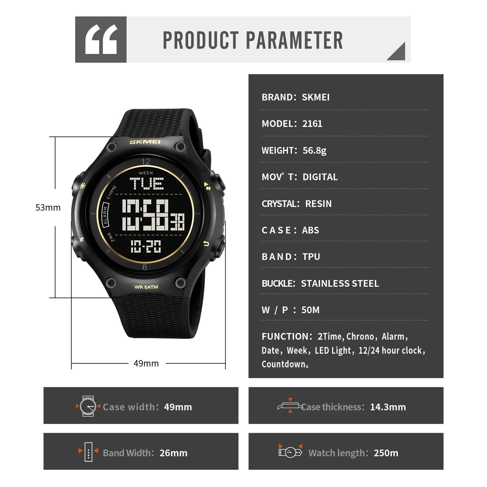 SKMEI 2161 Digital Sports Watch - gold image 4