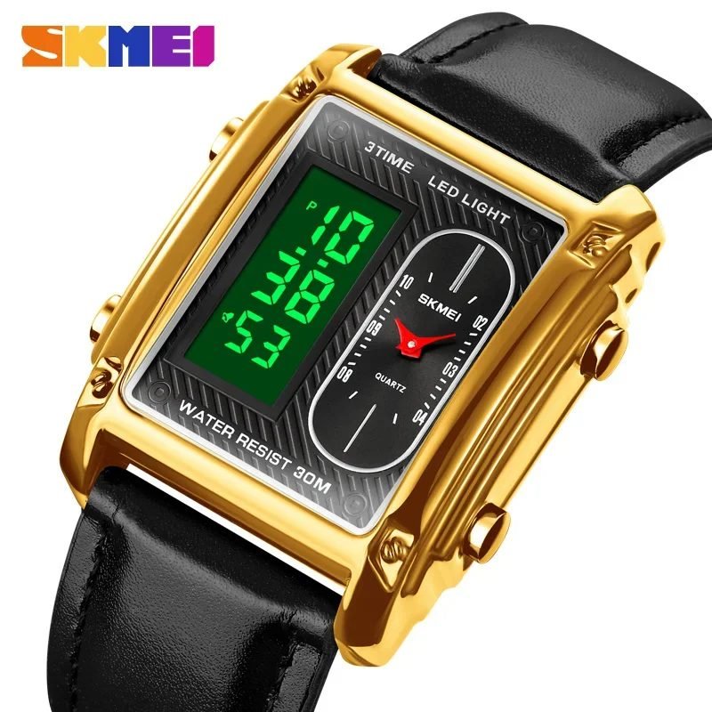 Skmei - 1868 (strap) - Digital LED Luminous Waterproof - Golden-Leather image 1