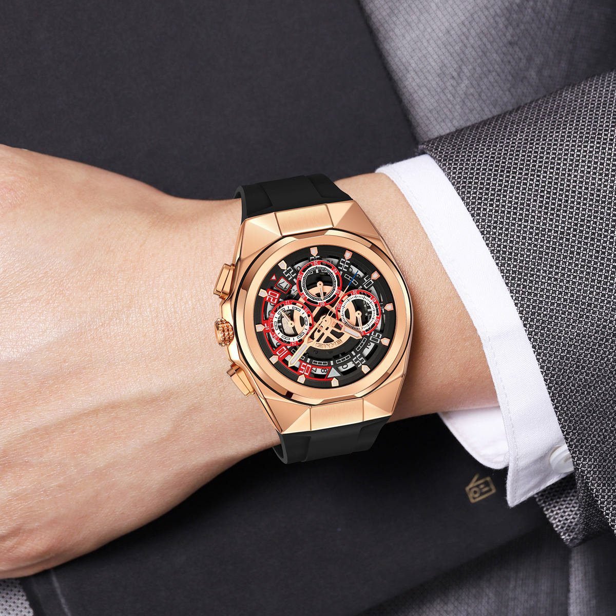SKMEI - 9377 - Sporty Multi-Function Quartz Watch - rosegold/black image 2