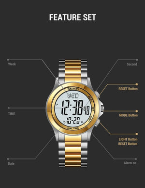 Skmei - 2271 - Digital Dual Time Men's Stainless Steel Watch - silver gold image 3