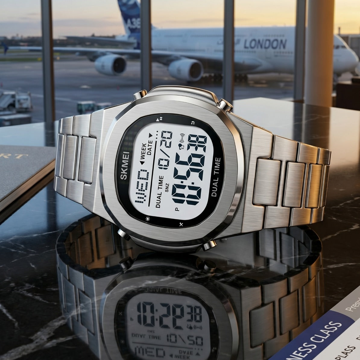 SKMEI 2004 Digital Chronograph Countdown Timer Watch - silver/white