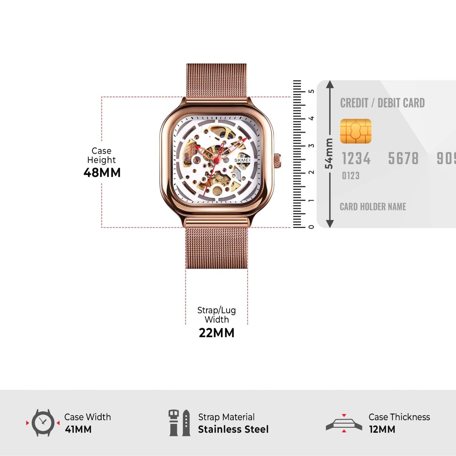 SKMEI - 9184 - Premium Automatic Skeleton Watch - rose gold image 4