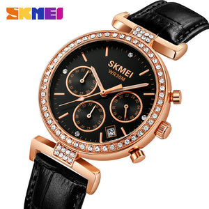SKMEI 2089 Luxury Crystal Chronograph Ladies Watch - Rosegold/Black