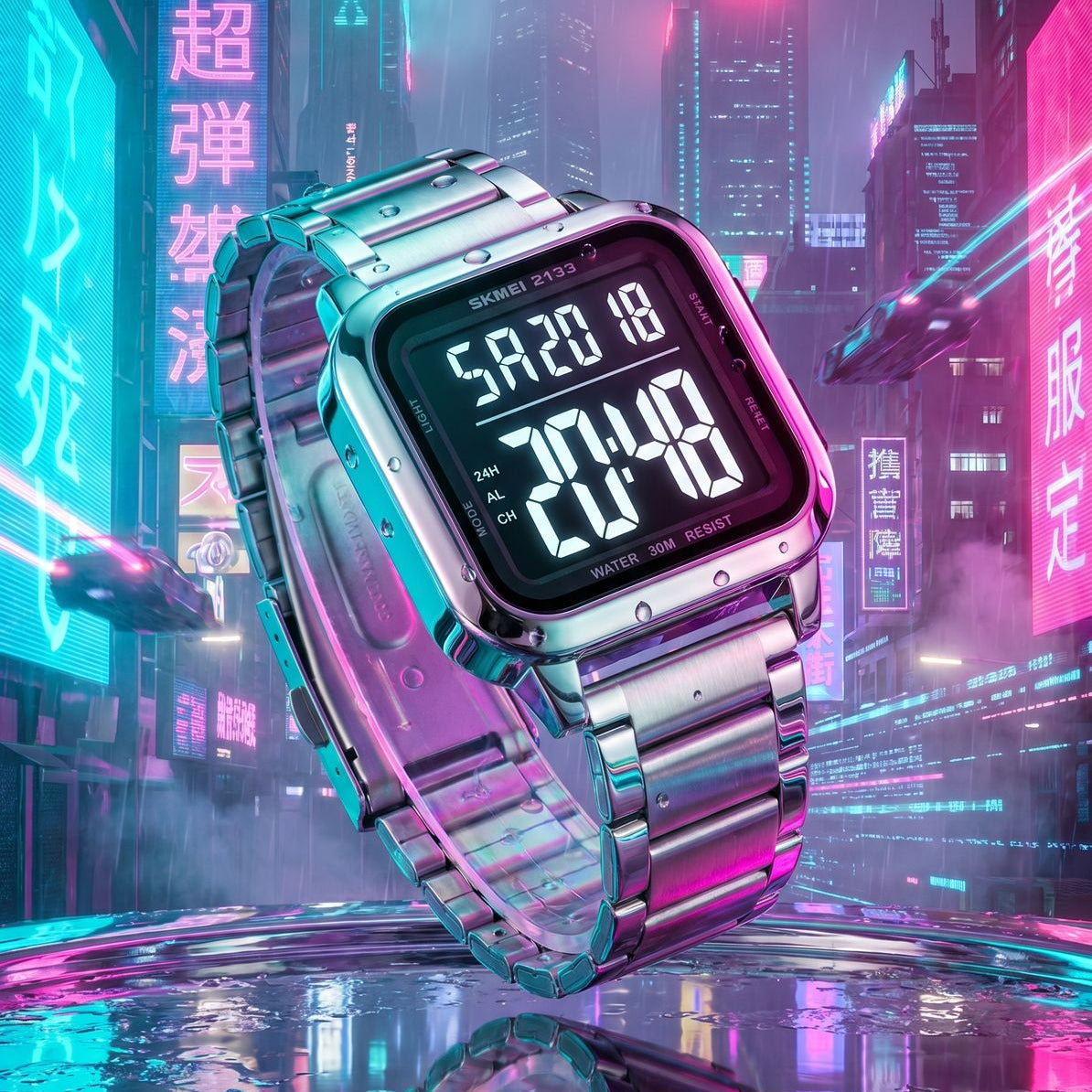 SKMEI 2133 Square Digital Stainless Steel Sports Watch - silver