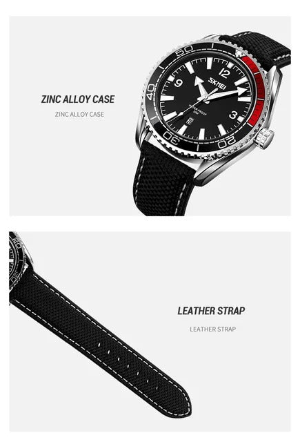 Skmei - 9291 - Fashion Business Genuine Strap Waterproof - Black image 6