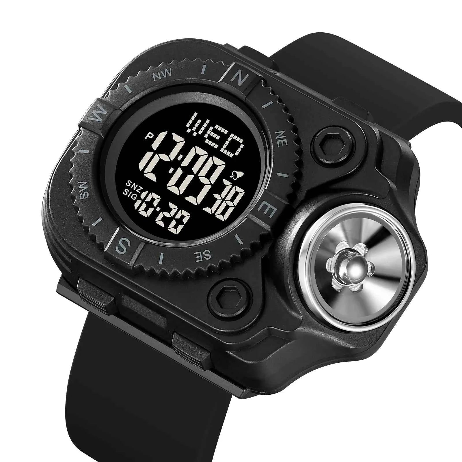 SKMEI 2187 Powerful Digital Flashlight Sports Watch - Black/Black