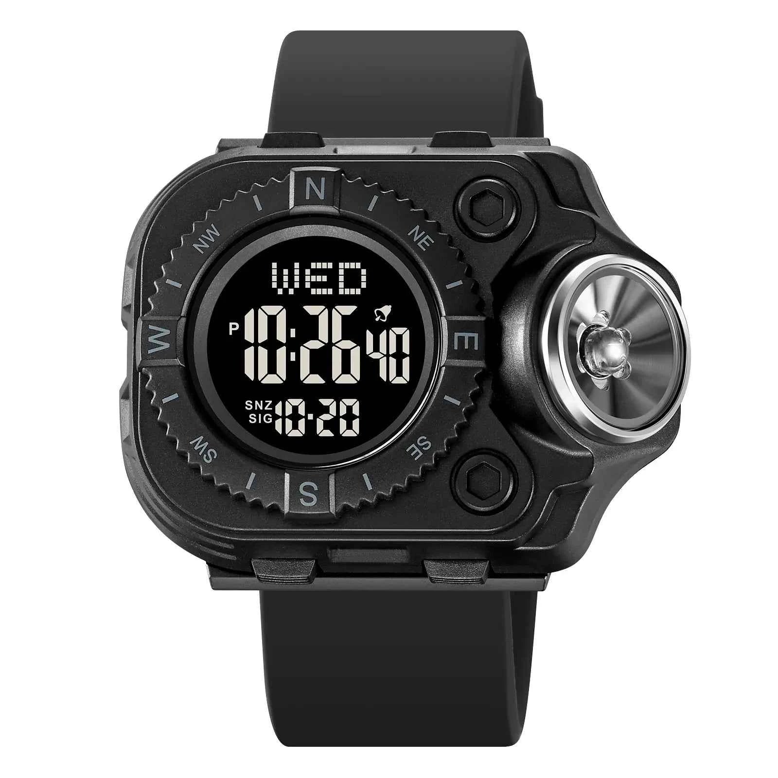 SKMEI 2187 Powerful Digital Flashlight Sports Watch - Black/Black