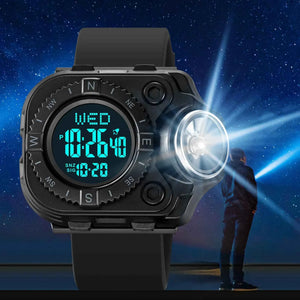 SKMEI 2187 Powerful Digital Flashlight Sports Watch - Black/Black