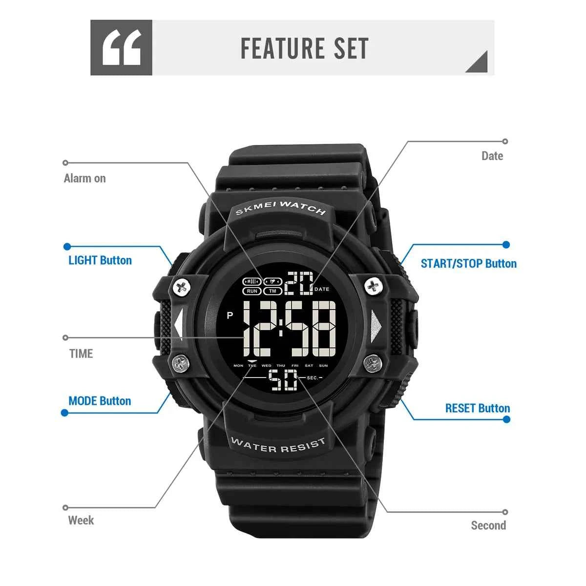 SKMEI 2195 Rugged Digital Sports Watch - Black/Black