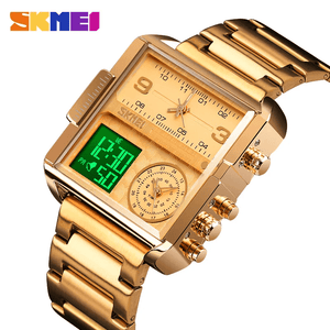 Skmei - 1584(chain) - Sports Quartz Waterproof Tiple time - Gold-Steel image 1