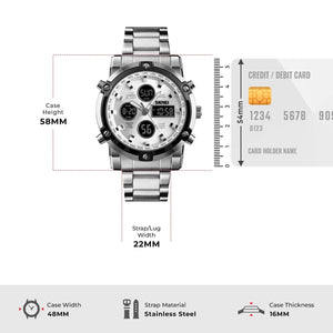 Skmei – 1389 – Dual Display Waterproof Business Watch - Silver/Silver image 3