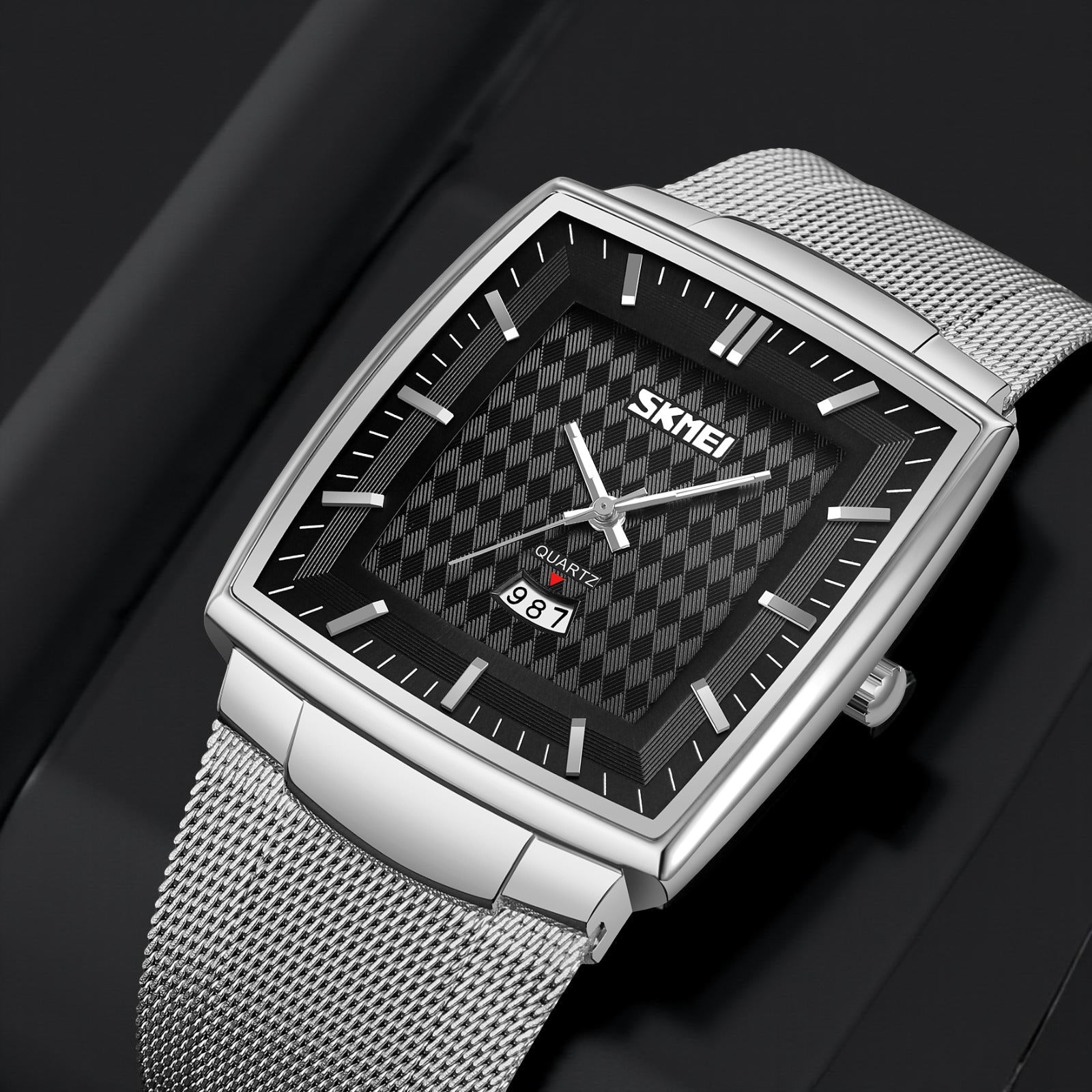 SKMEI - 9311 - Elegant Square Quartz Mesh Edition Watch - silver/black image 1