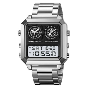 SKMEI 2204 Luxury Multi-Time Digital Watch - Silver/White