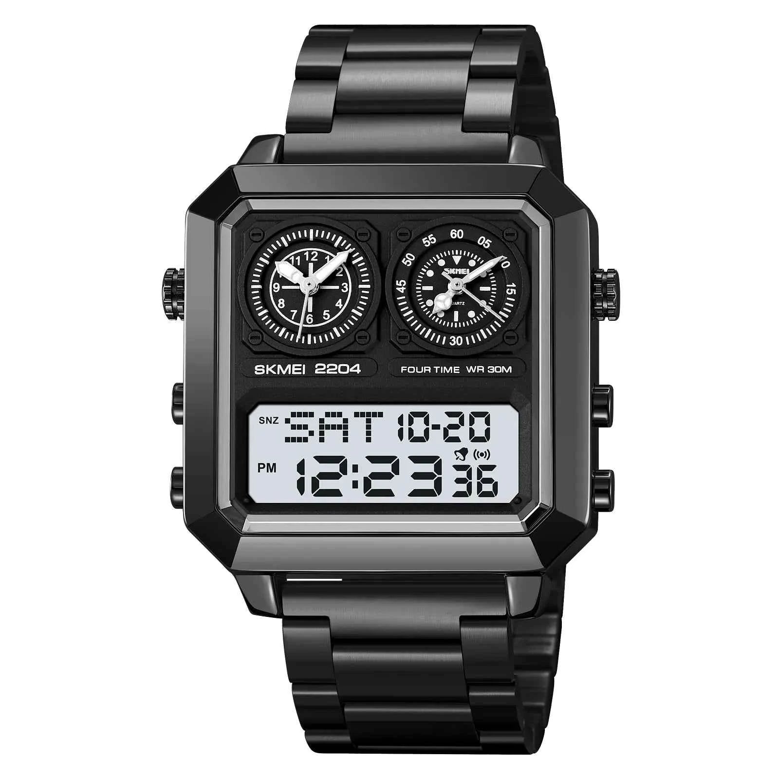 SKMEI 2204 Luxury Multi-Time Digital Watch - Black/White