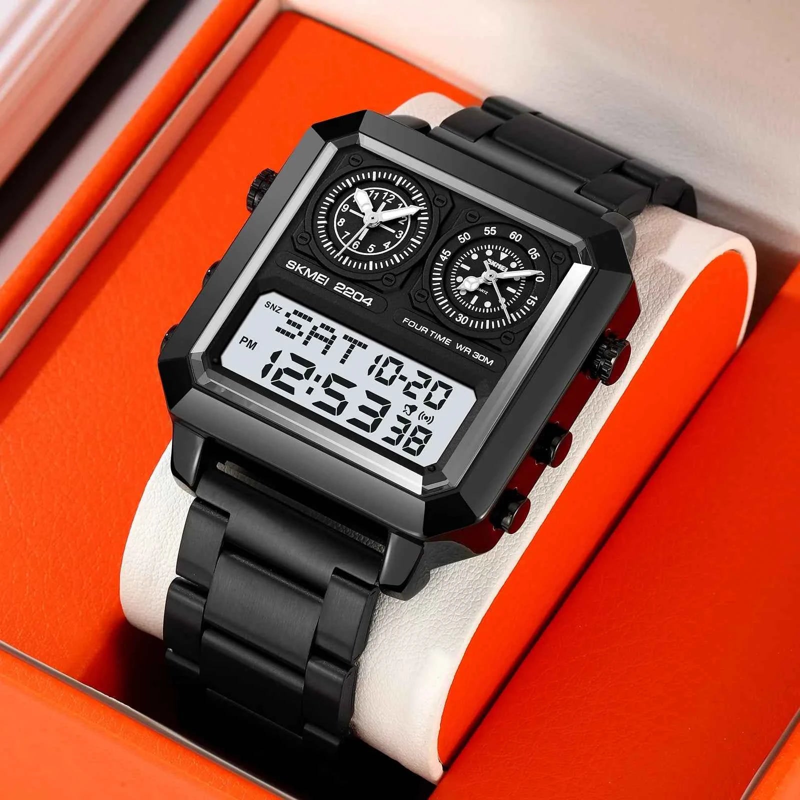 SKMEI 2204 Luxury Multi-Time Digital Watch - Black/White