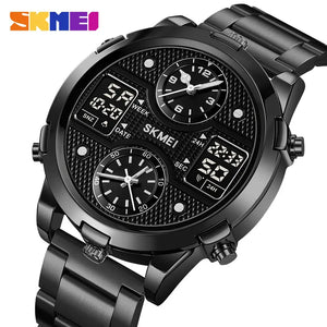 SKMEI 2212 Digital Analog Multifunction Watch - Black-Steel