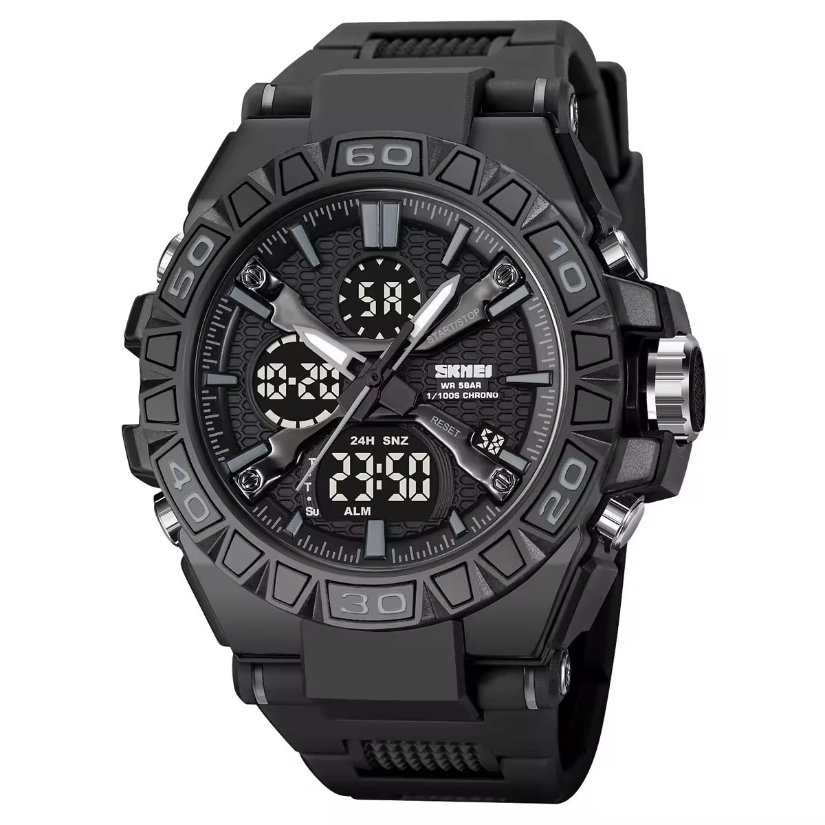 SKMEI 2220 Heavy Duty Multi-Time Sports Watch - Black