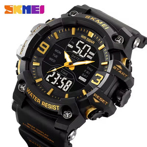 SKMEI 2222 Heavy Duty Dual Time Sports Watch - Black/Gold