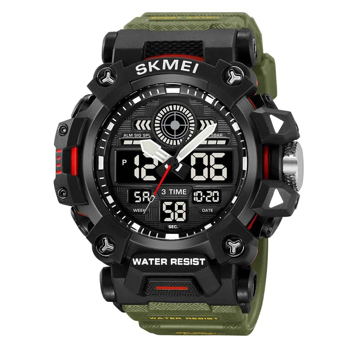 SKMEI 2226 Rugged 3-Time Digital Sports Watch - ArmyGreen