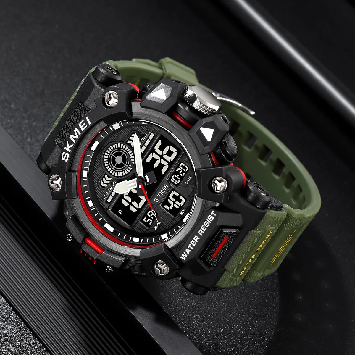 SKMEI 2226 Rugged 3-Time Digital Sports Watch - ArmyGreen