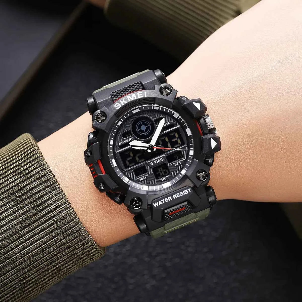 SKMEI 2226 Rugged 3-Time Digital Sports Watch - ArmyGreen