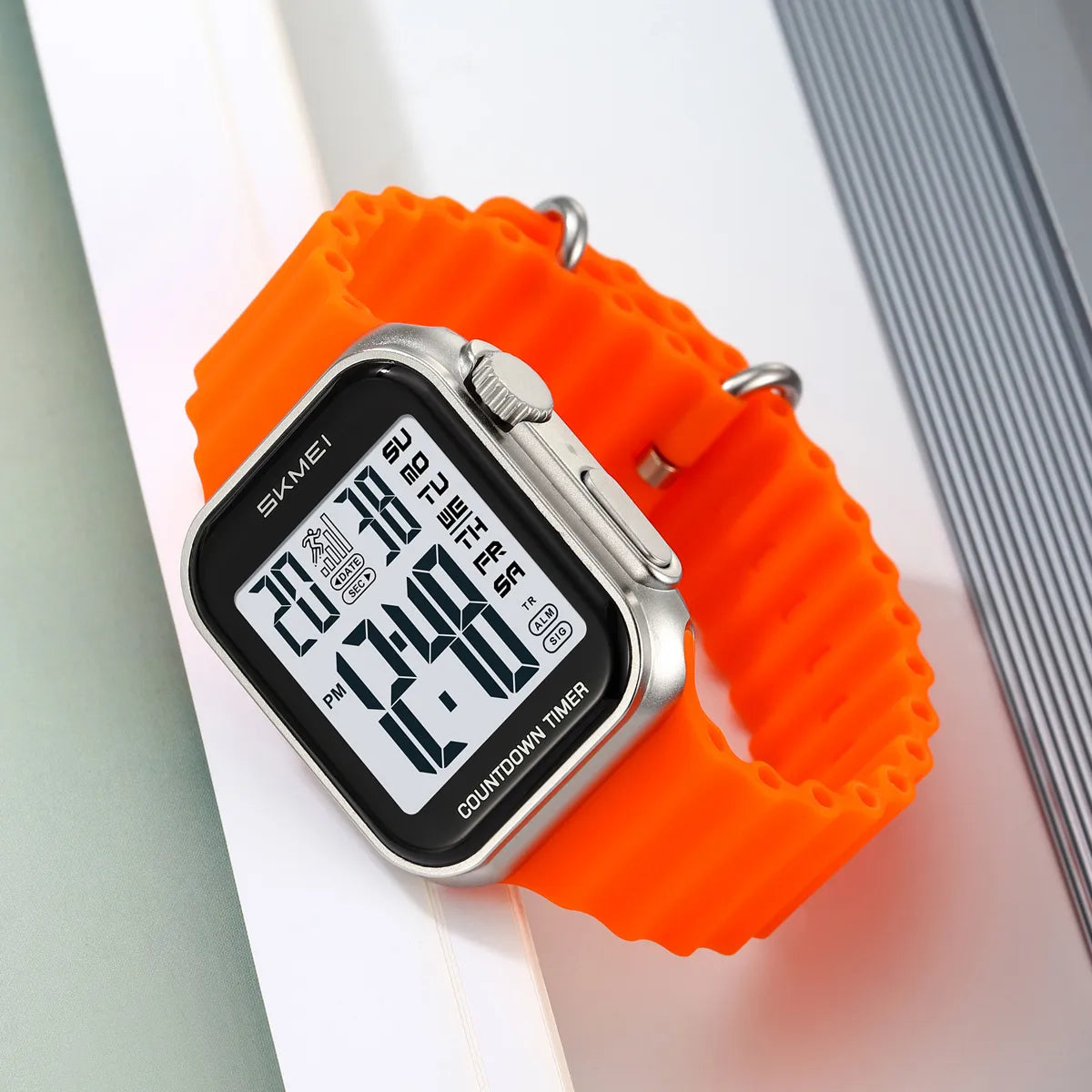 SKMEI 2269 Square Digital Sports Watch - Silver/Orange