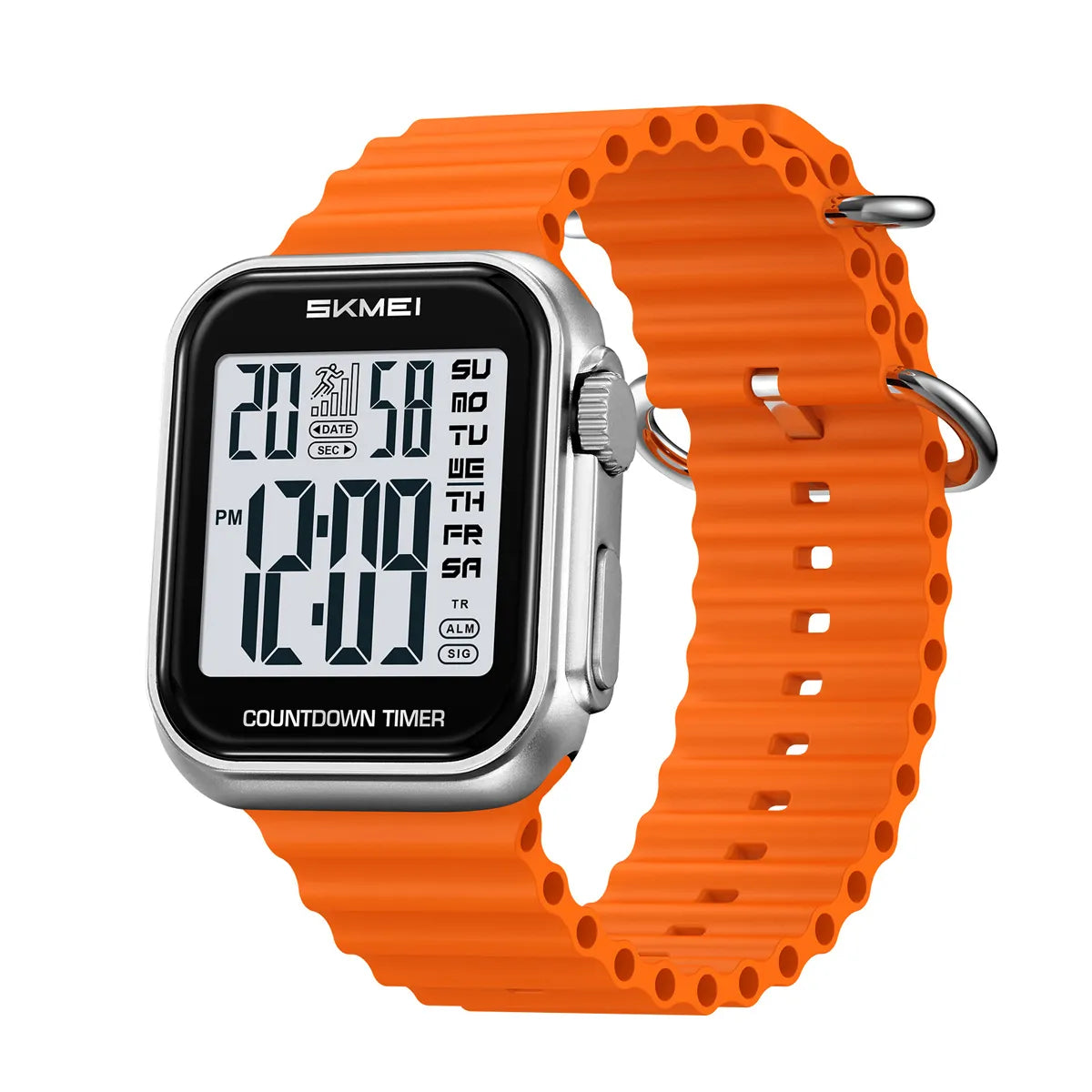 SKMEI 2269 Square Digital Sports Watch - Silver/Orange