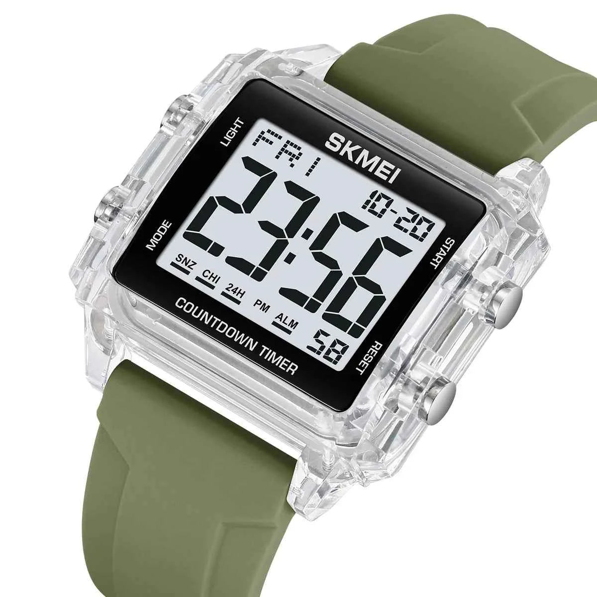 SKMEI 2320 Digital Countdown Sports Watch - White/Transparent/LightGreen