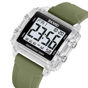 SKMEI 2320 Digital Countdown Sports Watch - White/Transparent/LightGreen