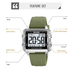 SKMEI 2320 Digital Countdown Sports Watch - White/Transparent/LightGreen