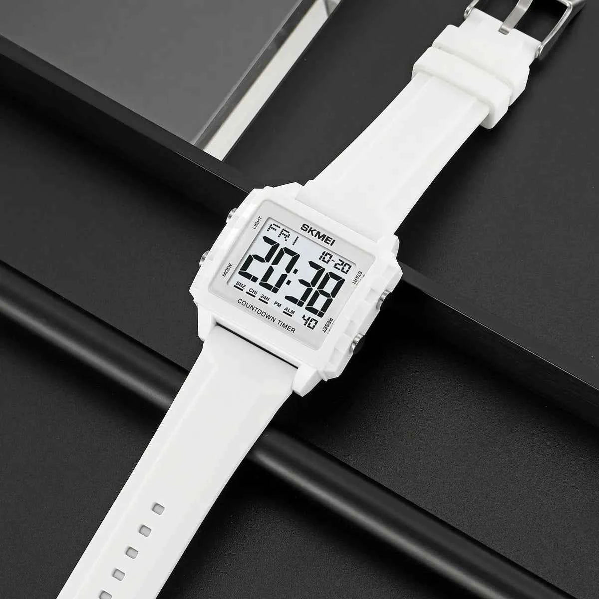 SKMEI 2320 Digital Countdown Sports Watch - White/White