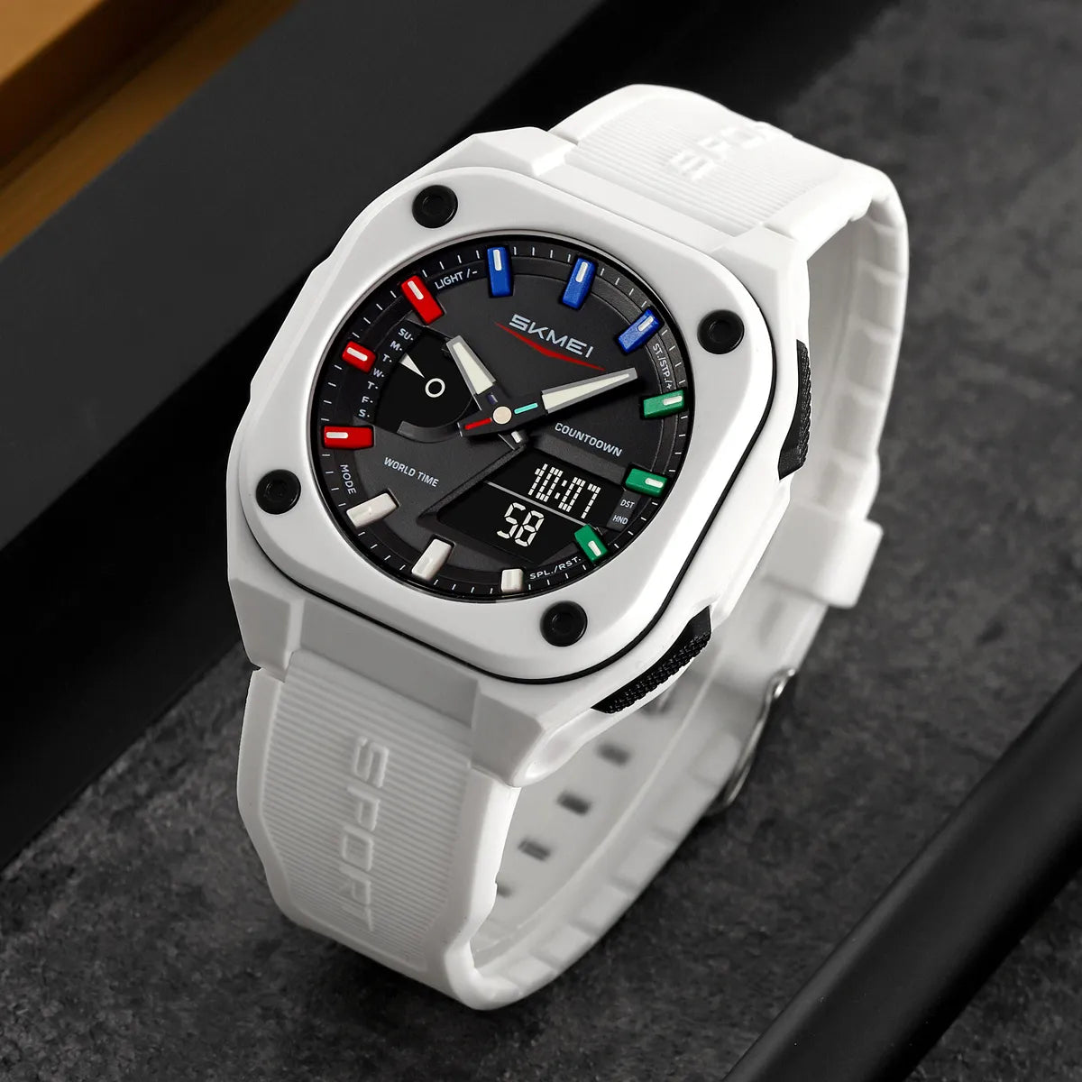 SKMEI 2328 World Master Dual Display Watch - White