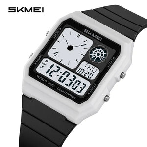 SKMEI 2347 Retro Dual Display Digital Watch - White/Black